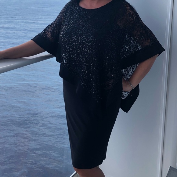 Black Dinner dress with sequins cape: Size 8 - Picture 1 of 6